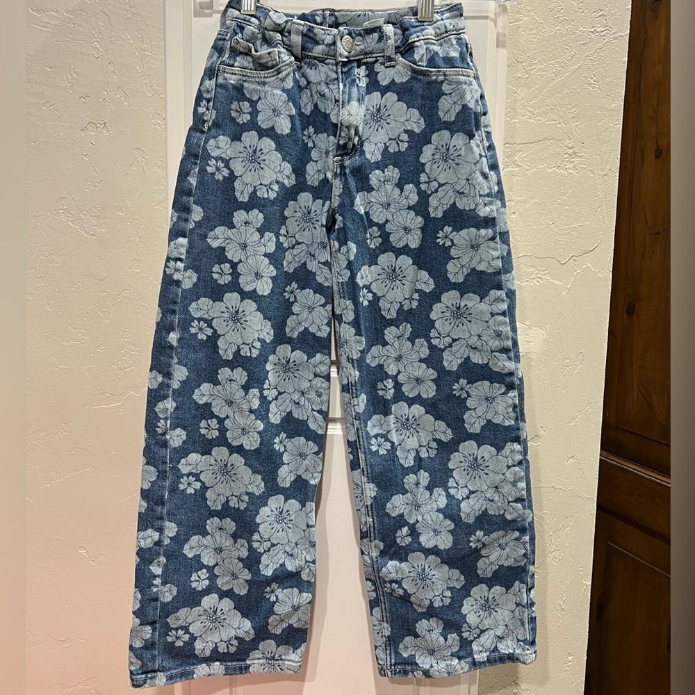 Wide leg flower jeans regulated waist girls